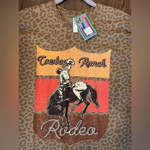 Brown leopard Cowboy Ranch Rodeo t shirt